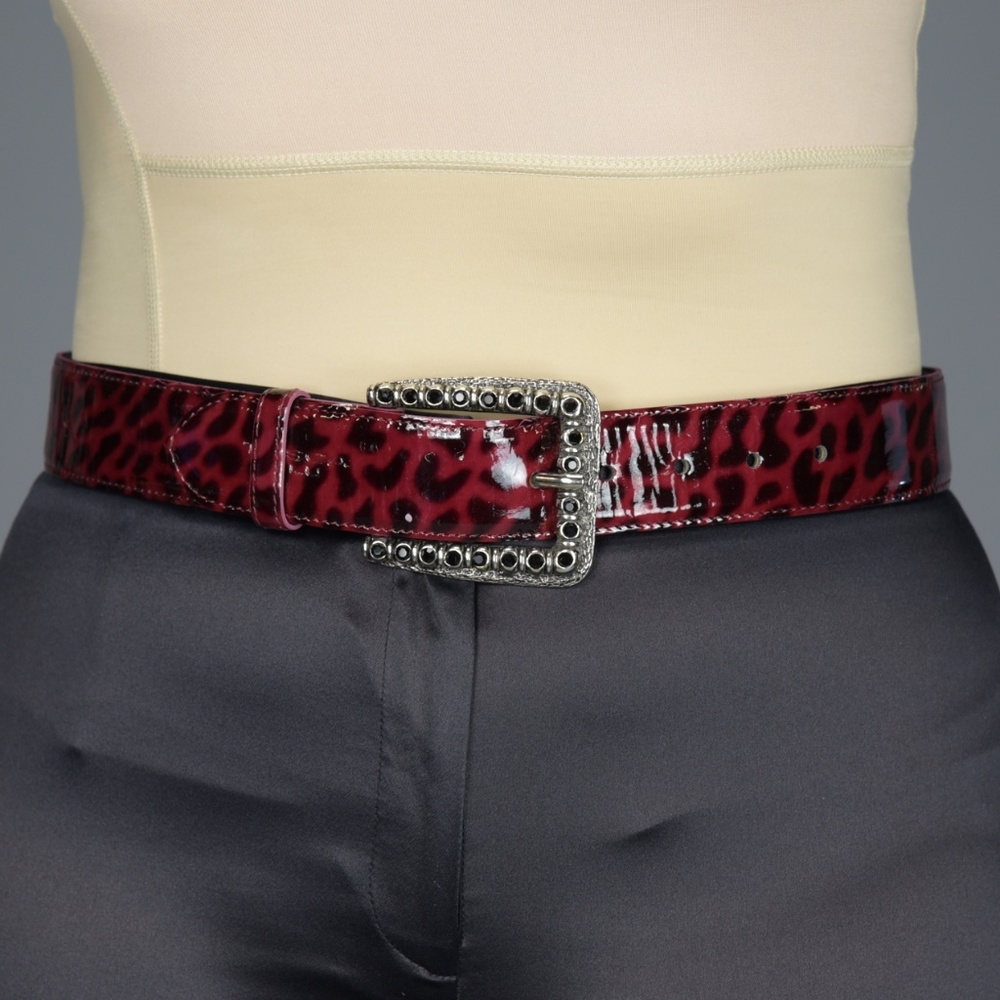 New Toscu Blu Patent Leather leopard print Belt
